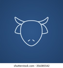 Cow head line icon for web, mobile and infographics. Vector light blue icon isolated on blue background.