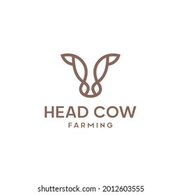 Cow head line outline monoline icon graphic silhouette emblem logo label. svg