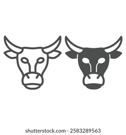 Cow head line and solid icon, animals farm concept. Vector graphics. Bull animal face sign on white background, outline style icon for mobile or web design