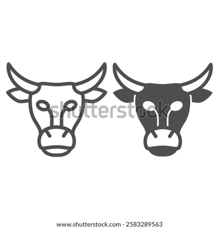 Cow head line and solid icon, animals farm concept. Vector graphics. Bull animal face sign on white background, outline style icon for mobile or web design