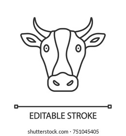 Cow head linear icon. Livestock farming. Agriculture. Thin line illustration. Contour symbol. Vector isolated outline drawing. Editable stroke