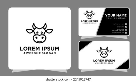 cow head logo with business card