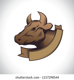 Cow head logo concept with ribbon