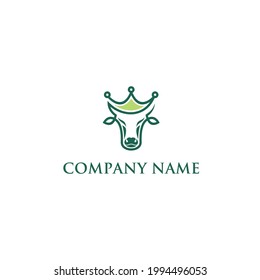 cow head logo design with crown for your business