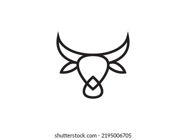  Logo-Design-Symbol für Kuhkopf. monoline line Art, Vektorgrafik.