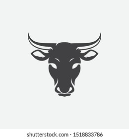 cow head logo design vector, cow emblem, long horned head illustration, farming logo