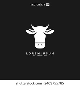 Cow head. Logo. Isolated cow on black background. Farm animal