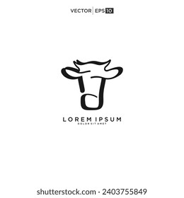 Cow head. Logo. Isolated cow on white background. Farm animal