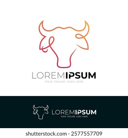 cow head logo with simple line details, cattle farm icon