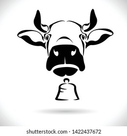 Cow head male vector with a hanging bellon the White Blackground.for farm design.  