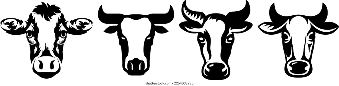 Cow head mascot variant set. Cattle logo. Farm animal illustration.