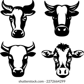 Cow head mascot variant set. Cattle logo. Farm animal illustration.
