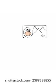 Cow head and mountains for beverage or livestock brand logo.