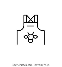 Cow head on apron. Butcher shop, farmer steaks and meat store. Pixel perfect, editable stroke vector icon