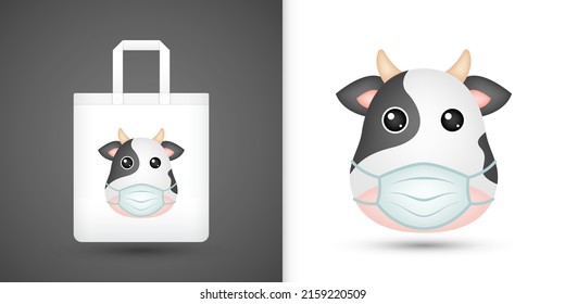 Cow head on white tote bag