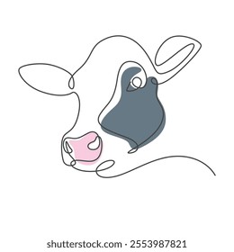 Cow Head one line drawing. Cow Head single line illustration. Cow Head minimalist line art