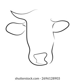 Cabeza de vaca una línea de dibujo de un solo animal de granja de minimalismo, sobre un fondo blanco, dándole una sensación moderna, elegante y orgánica, perfecto para productos lácteos, marcas de leche o envases ecológicos.