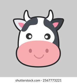 cow head with outline flat vector design.