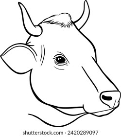 Cow head outline illustration on transparent background