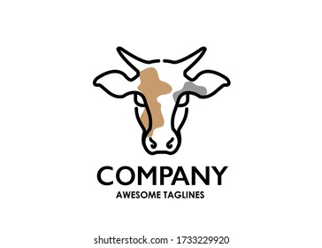 Cow head outline logo vector 