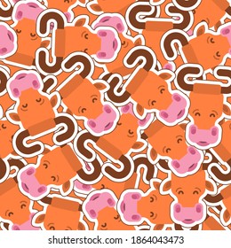 Cow head pattern seamless. Farm animal face background. Baby fabric ornament