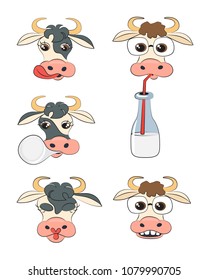 cow head portrait, set of vector symbols