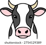 Cow head portrait vector illustration. Simmental or Limousin cattle face line art icon.