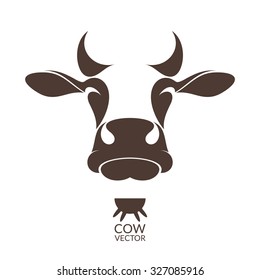 Cow head sign. Vintage style vector. Isolated cow on white background. Domestic animal logo