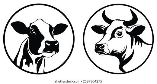 Cow head silhouette in a circle isolated on a white background, Logo, Vector art.