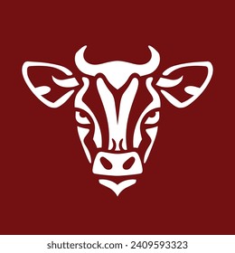 Cow head silhouette emblem logo label, Farm Animal Cow logo, Angry Cow Face Isolated background