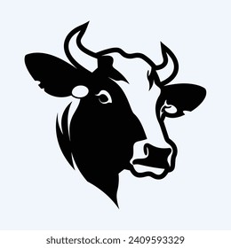 Cow head silhouette emblem logo label, Farm Animal Cow logo, Angry Cow Face Isolated background