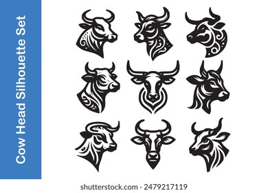 Cow Head silhouette Icon set with editable vector.