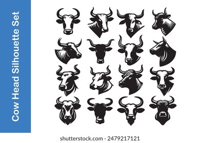 Cow Head silhouette Icon set with editable vector.