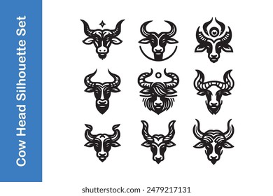 Cow Head silhouette Icon set with editable vector.