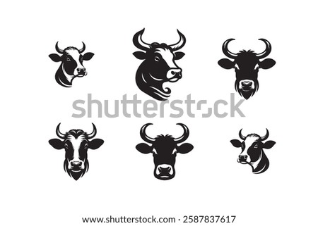Cow head silhouette icon set vector art illustration