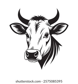 Cow head silhouette vector art illustration on white background