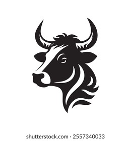 cow head silhouette vector logo design
