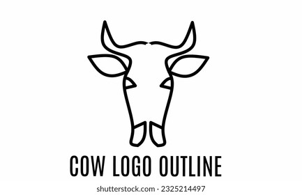 Cow head simple outline logo, isolated with background 