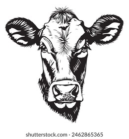 Cow Head Sketch Illustration. Engraving style isolated vector illustration. Vector illustration