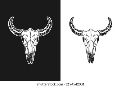 Cow head skull logo design rustic illustration horn vintage farm livestock icon symbol