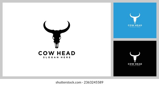 Cow head skull logo design rustic illustration horn vintage farm livestock icon symbol