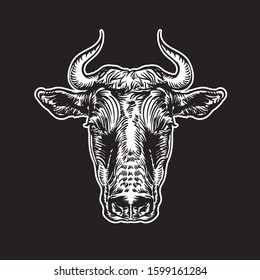 Cow head style engraving farmer symbol vector