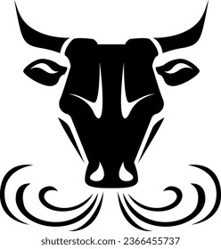 Cow head tattoo, tattoo illustration, vector on a white background.