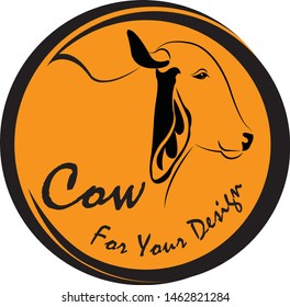 Cow head vector black and white on a Yellow background,for your design.