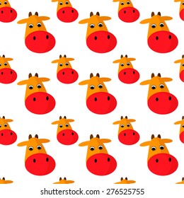 Cow head vector cartoon style. Seamless pattern.
