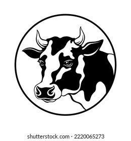 Kuhkopfvektordesign, schwarz-weiß, geeignet für Agrarlogos, Symbole, Aufkleber, Unternehmen usw.