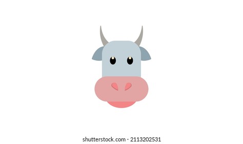 Diseño plano de emoji vector de cabeza de vaca. Ilustración vectorial de la cara de una caricatura de vaca. Emoji de cabeza de vaca aislado en fondo blanco. Icono plano del vector de la cara de vaca.
