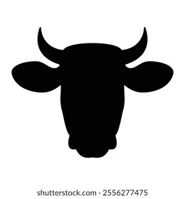 Cow head vector icon. Farm animal symbol, livestock illustration for dairy and agriculture. Black silhouette isolated on white background.