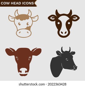 Cow head vector icon set on white background. Set of 4 vector icons