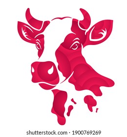 Cow Head Vector Illustration. Abstract Cow Head Silhouette Isolated On White Background